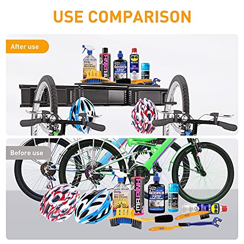 WALMANN Wall Mount Bike Storage Rack for 2 Bikes and 2 Helmets, Vertical Bike Rack for Garage with Space Saving Storage Shelf for Bike Cleaning Kit, Bike Rack for Wall Storage System | The Storepaperoomates Retail Market - Fast Affordable Shopping