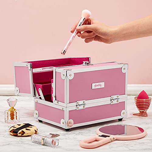Pink Makeup Train Case with Lock and 2 Keys, 3-Tier Cosmetic Storage Box | The Storepaperoomates Retail Market - Fast Affordable Shopping