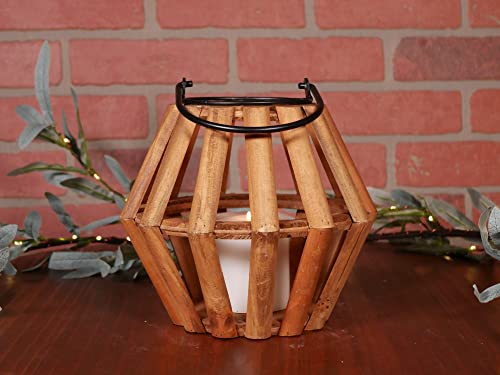 Orchid & Ivy 7.5-Inch Rustic Open Wood Decorative Lantern Candle Holder with Metal Handle, No Glass – Indoor Outdoor Home or Garden Decor – Modern Hanging or Tabletop Decoration | The Storepaperoomates Retail Market - Fast Affordable Shopping