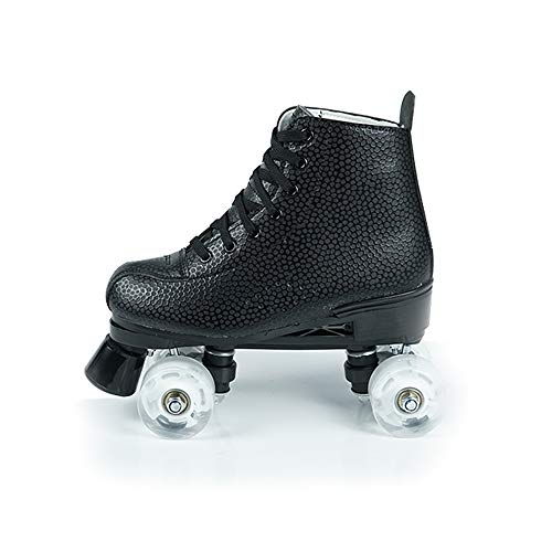 Roller Skates for Women, Women’s Leather Roller Skates, Shiny Double-Row Roller Skates for Girls Unisex with Tools and Accessories (Black Flash,7.5) | The Storepaperoomates Retail Market - Fast Affordable Shopping