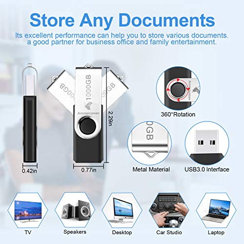 USB Flash Drive 1000GB, 2.0 USB Thumb Drives AmmEicooan Read & Write Speads up to 28MB/S for Laptop, External Data Storage Drive with Rotated Design, Memory Stick, Jump Drive Storage (Black) | The Storepaperoomates Retail Market - Fast Affordable Shopping