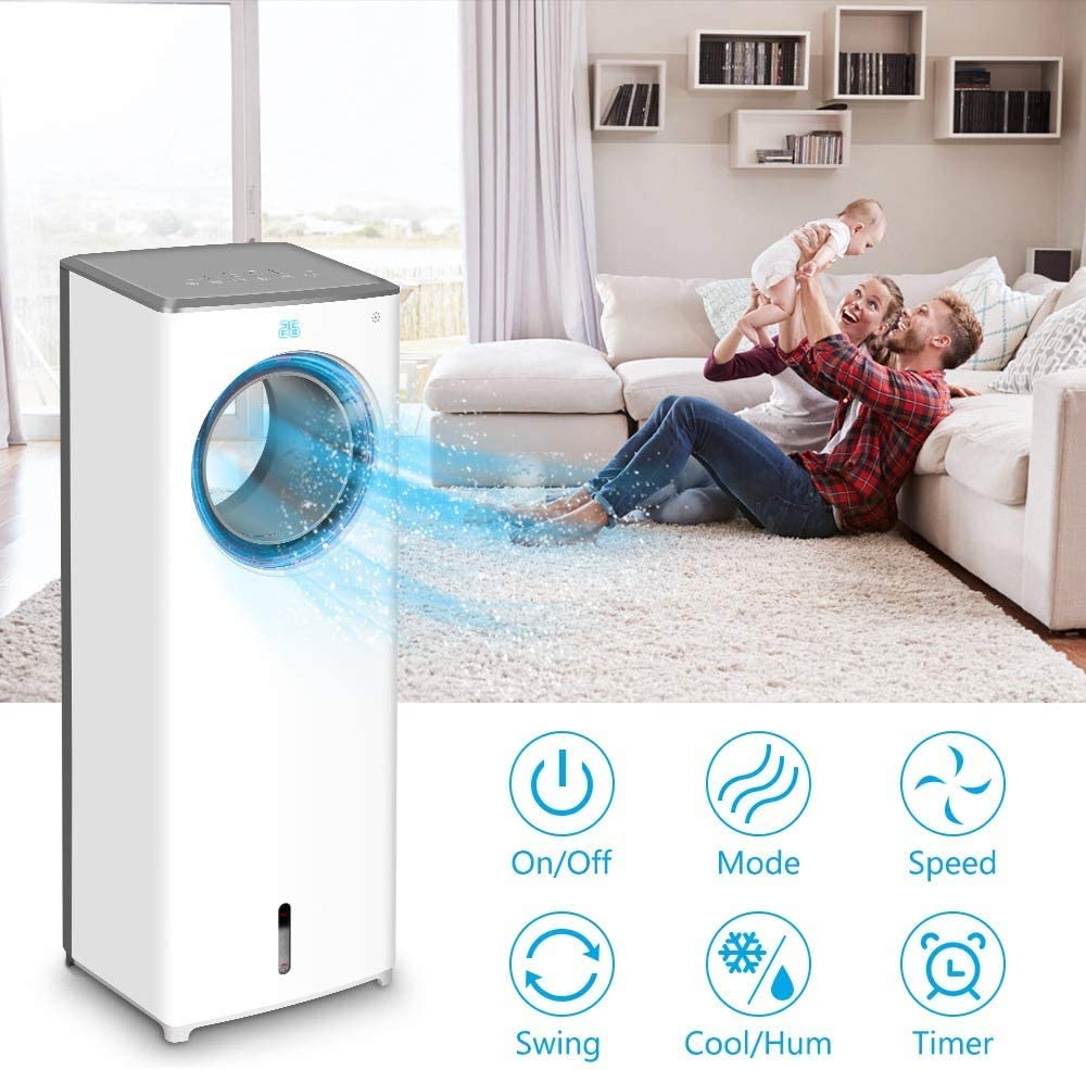 Evaporative Air Cooler-3-in-1 Portable Air-Cooling Fan, Instant Cool & Humidify with 3 Speeds, No Noise Tower Fan, No Dust, 3 Modes, 8H Timer, Bladeless Fan for Large Room Office | The Storepaperoomates Retail Market - Fast Affordable Shopping