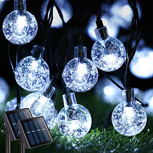 JMEXSUSS 2 Pack 30 LED Solar String Lights 8 Modes Crystal Globe String Lights Outdoor Waterproof Solar Powered String Lights for Patio Tree Camping Fence Party Decorations(White) | The Storepaperoomates Retail Market - Fast Affordable Shopping