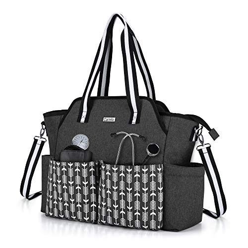 CURMIO Home Health Nurse Bag, Portable Medical Supplies Bag with Shoulder Strap for Home Visits, Clinical Study, Health Care, Black with Arrow(Bag Only, Patented Design)