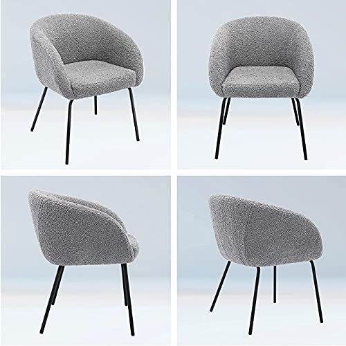 ONEVOG Sherpa Dining Chairs Modern Accent Chair, Comfy Upholstered Armchair for Living Room, Home Office, Bedroom, Vanity Room, Reading, Black Metal Legs (Grey) | The Storepaperoomates Retail Market - Fast Affordable Shopping