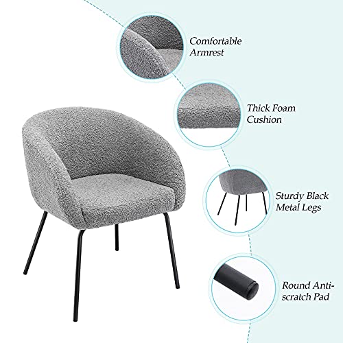 ONEVOG Sherpa Dining Chairs Modern Accent Chair, Comfy Upholstered Armchair for Living Room, Home Office, Bedroom, Vanity Room, Reading, Black Metal Legs (Grey) | The Storepaperoomates Retail Market - Fast Affordable Shopping