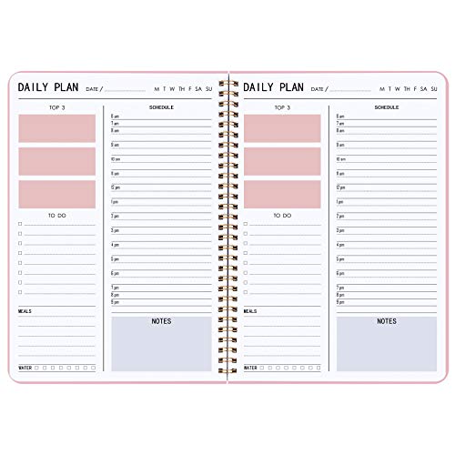 KAICN Daily Planner – Hourly Schedules Agenda Appointment Planner Undated with to-Do List, Meals, Notes 10″×7.3″, Flexible PVC Hard Cover, Twin-Wire Binding