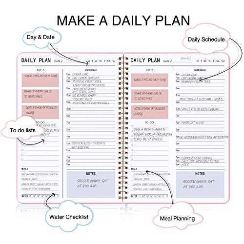 KAICN Daily Planner – Hourly Schedules Agenda Appointment Planner Undated with to-Do List, Meals, Notes 10″×7.3″, Flexible PVC Hard Cover, Twin-Wire Binding | The Storepaperoomates Retail Market - Fast Affordable Shopping