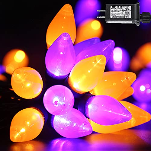 RECESKY C7 Halloween String Lights – 50 LED 24Ft Smooth Bulb Orange Purple Light with 30v Plug in – Extendable 8 Modes Fairy Halloween Lighting for Outdoor Garden Yard Home Halloween Party Decorations | The Storepaperoomates Retail Market - Fast Affordable Shopping
