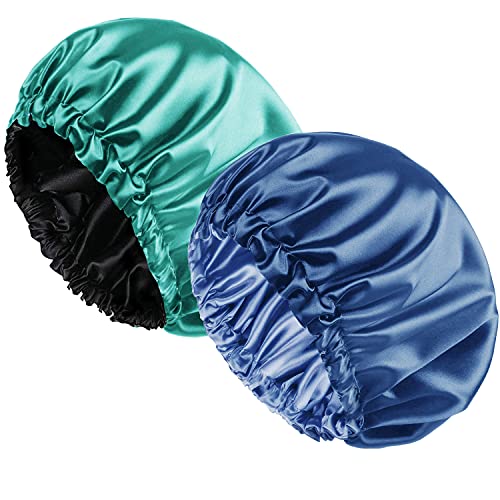 2-Pack Satin Bonnet Sleep Bonnet Cap – Double Layer Reversible Adjustable Satin Cap for Sleeping Hair Bonnet Extra Large,Blue – Green | The Storepaperoomates Retail Market - Fast Affordable Shopping