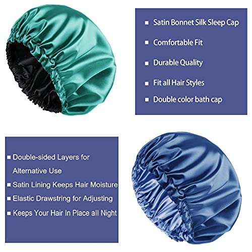 2-Pack Satin Bonnet Sleep Bonnet Cap – Double Layer Reversible Adjustable Satin Cap for Sleeping Hair Bonnet Extra Large,Blue – Green | The Storepaperoomates Retail Market - Fast Affordable Shopping
