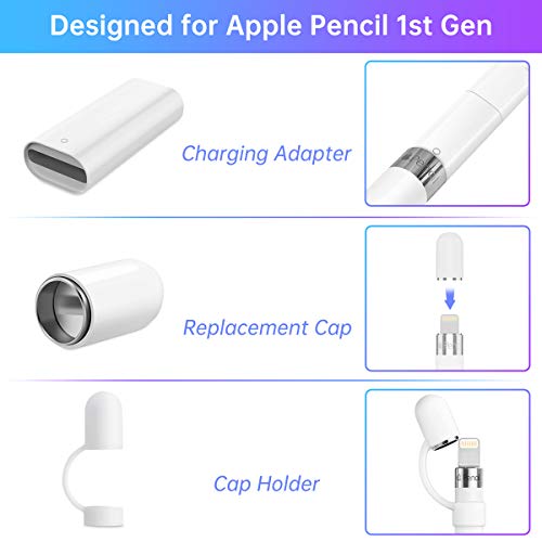Magnetic Replacement Cap and Charger Adapter for Apple Pencil 1st Generation (with Silicone Protective Cap Holder) | The Storepaperoomates Retail Market - Fast Affordable Shopping