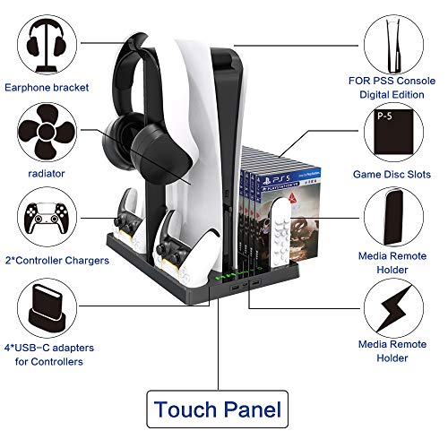 Stand Hook Organizer for Your Video Game Accessories, 2 in 1 Vertical Stand,PS5 Digital Edition/Optical Drive Edition Host Universal Multifunctional Dock with Earphone Holder and Cooling Fan Base | The Storepaperoomates Retail Market - Fast Affordable Shopping