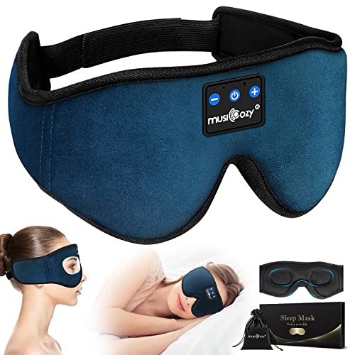 MUSICOZY Sleep Headphones 3D Bluetooth 5.2 Headband Sleep Mask, Wireless Sleeping Headphones Music Eye Mask Earbuds for Side Sleepers, Built-in Speakers Cool Tech Gadgets Gifts