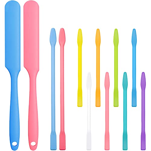12 Pieces Non-Stick Wax Spatulas Silicone Spatula Waxing Applicator Reusable Hair Removal Sticks Different Sizes Wax Scrapers Hard Wax Sticks for Home Salon Body Use