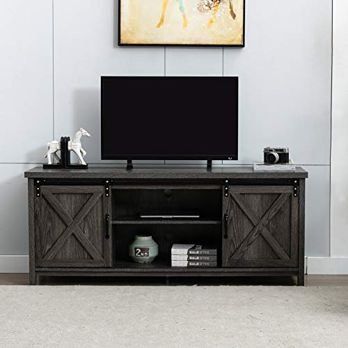AUXSOUL Farmhouse Wood TV Stand with 2 Sliding Barndoorfor – Entertainment Center for 65 Inch TV Screen – Living Room Storage Cabinet – Tall Universal Stand, TV Table Media Furniture(Deep Gray) | The Storepaperoomates Retail Market - Fast Affordable Shopping