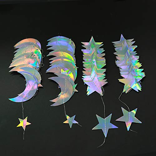 Iridescent Twinkle Little Star Moon Garlands Holographic Euphoria Party Decorations Hanging Stars Streamer Backdrop Crescent Garlands EID Ramadan Bachelorette Wedding Birthday Party Supplies | The Storepaperoomates Retail Market - Fast Affordable Shopping