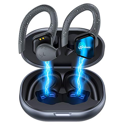 VIDONN True Wireless Earbuds Wireless Bluetooth Headphones, Over Ear Workout Headphones with Microphone Charging Case, IP65 Waterproof in Ear Headphones Running Headphones for Sport Gym Exercise