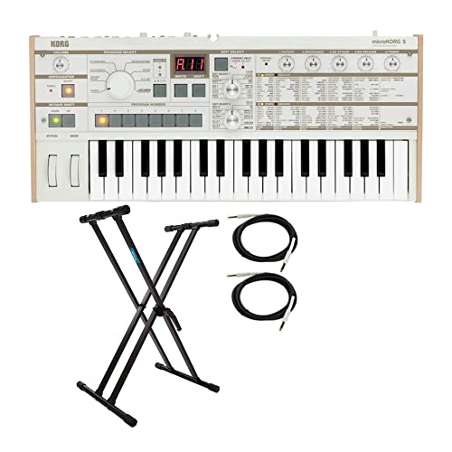 Korg microKORG S Synthesizer/Vocoder Bundle with Knox Gear Keyboard Stand and 10 Feet 1/4-Inch to 1/4-Inch 8mm TS Cable (2-Pack) (4 Items)