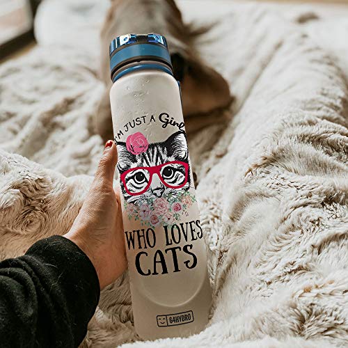 64HYDRO 32oz 1Liter Motivational Water Bottle with Time Marker, Cat Lover Inspiration Just A Girl Who Loves Cats HTP2906006 Water Bottle | The Storepaperoomates Retail Market - Fast Affordable Shopping