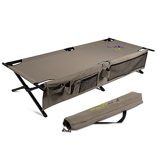 Extremus New Komfort Camp Cot, Folding Camping Cot, Guest Bed, 300 lbs Capacity, Steel Frame, Strong 300D Polyester Surface, Includes Side Storage Organizer, Carry Bag, 75” Long x 35” Wide x 17” Tall | The Storepaperoomates Retail Market - Fast Affordable Shopping