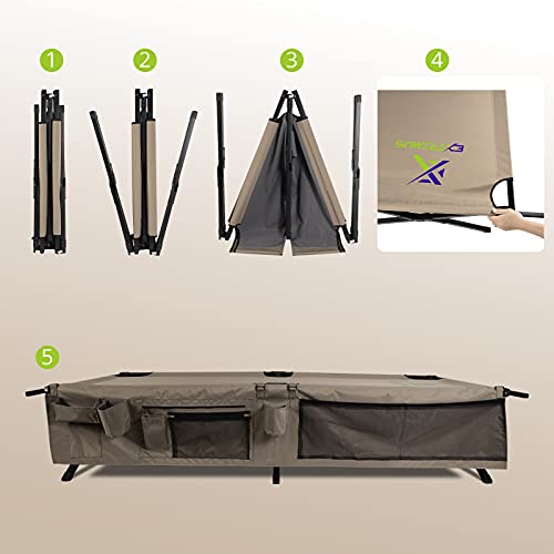 Extremus New Komfort Camp Cot, Folding Camping Cot, Guest Bed, 300 lbs Capacity, Steel Frame, Strong 300D Polyester Surface, Includes Side Storage Organizer, Carry Bag, 75” Long x 35” Wide x 17” Tall | The Storepaperoomates Retail Market - Fast Affordable Shopping