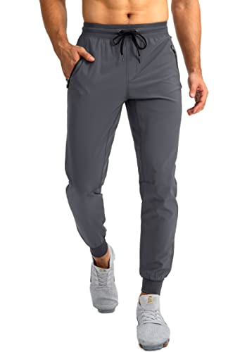 Pudolla Men’s Lightweight Jogger Pants Workout Running Tapered Joggers for Men with Zipper Pockets for Athletic Travel Casual(Dark Grey Large)