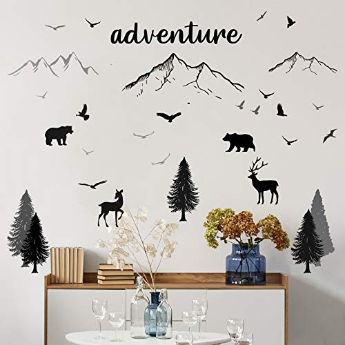 Pajean Woodland Nursery Wall Stickers Tree Wall Decals Vinyl Wall Quotes Stickers Jungle Wild Mountain Forest Animal Deer Bear DIY Stickers for Kids Room Decor Boy Living Room Bedroom, 9.8 x 13.8 Inch | The Storepaperoomates Retail Market - Fast Affordable Shopping