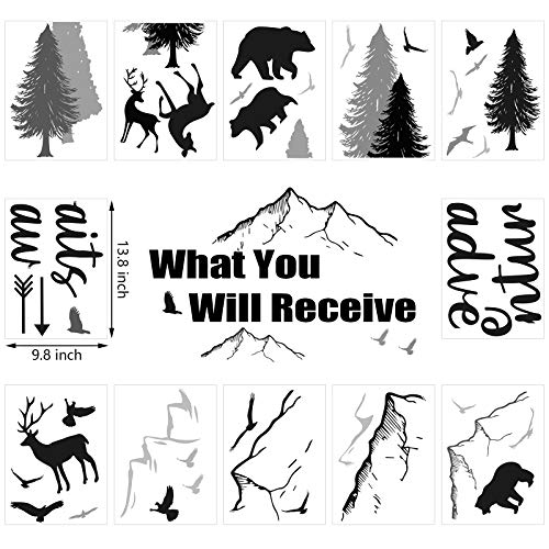 Pajean Woodland Nursery Wall Stickers Tree Wall Decals Vinyl Wall Quotes Stickers Jungle Wild Mountain Forest Animal Deer Bear DIY Stickers for Kids Room Decor Boy Living Room Bedroom, 9.8 x 13.8 Inch | The Storepaperoomates Retail Market - Fast Affordable Shopping