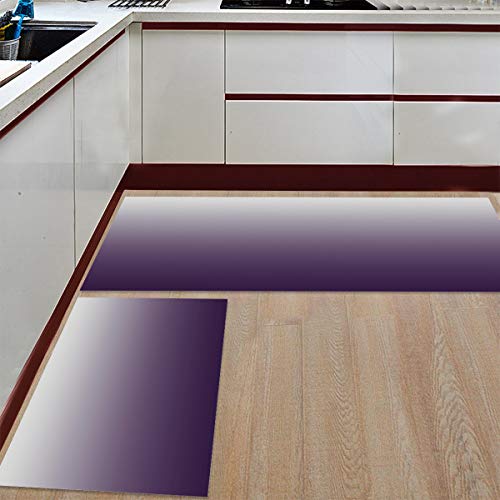 BestLives Kitchen Rug Set of 2 Piece, Gradual Color Purple and Grey Floor Mats Non-Slip Area Runner Carpet Washable Carpet Indoor Doormat Pad Sets, Ombre Design 15.7×23.6in+15.7×47.2in