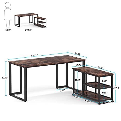 Tribesigns 55 Inch Computer Desk with Mobile Printer Stand, Large L-Shaped Executive Office Desk with Storage Shelves, Industrial Study Desk Writing Table Workstation for Home Office, Rustic Brown | The Storepaperoomates Retail Market - Fast Affordable Shopping