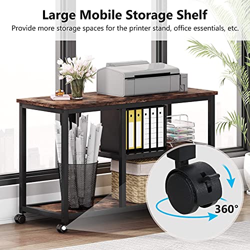 Tribesigns 55 Inch Computer Desk with Mobile Printer Stand, Large L-Shaped Executive Office Desk with Storage Shelves, Industrial Study Desk Writing Table Workstation for Home Office, Rustic Brown | The Storepaperoomates Retail Market - Fast Affordable Shopping
