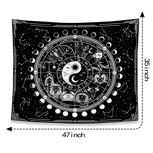 Kanuyee Twelve Constellation Tapestry,Black and White ，Sun and Moon ，Yin and Yang Tapestry Mystic Wall Hanging Tapestry for Home Decor (35″x47″) | The Storepaperoomates Retail Market - Fast Affordable Shopping