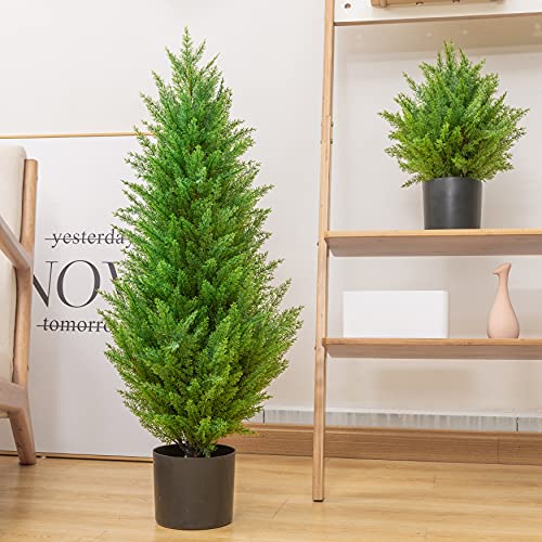 Kissilk Artificial Cedar Pine Tree Silk Tree Arborvitae Tree Perfect Faux Plants Potted UV Rated Plant for Indoor Outdoor, Home Garden Office Store Decoration,3 Feet-2 Pack (3 Feet-2 Pack) | The Storepaperoomates Retail Market - Fast Affordable Shopping