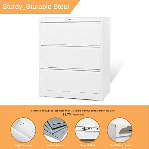 GangMei Easy Assemble Design.One Lock Metal Lateral File Cabinet for Office and Home,Ins-Design,Large Size Storage Cabinet. 0 Screws.Assemble Required H40”*W28.25”*D17.7” (White, 3 Drawers) | The Storepaperoomates Retail Market - Fast Affordable Shopping