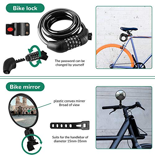 8-Piece Bicycle Accessories, USB Rechargeable Bicycle lamp, Solar headlamp, Bicycle Lock, Bicycle Mobile Phone Rack, Bicycle Water Cup Holder, Bicycle Mirror, Bicycle Bell and air Pump | The Storepaperoomates Retail Market - Fast Affordable Shopping