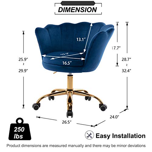 Goujxcy Home Office Chair,Navy Velvet Desk Chair,Modern Ergonomic Computer Desk Chair, Adjustable Swivel Chair, Upholstered Task Chair with Gold Metal Base for Office Study Bedroom | The Storepaperoomates Retail Market - Fast Affordable Shopping