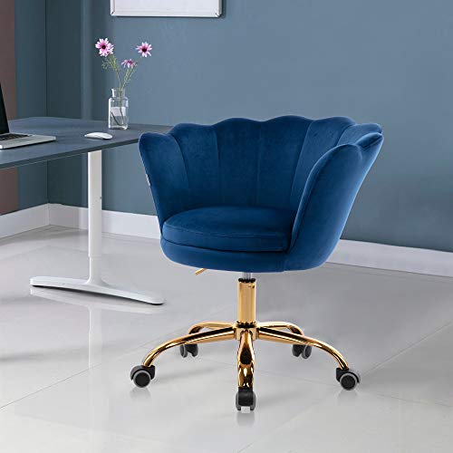 Goujxcy Home Office Chair,Navy Velvet Desk Chair,Modern Ergonomic Computer Desk Chair, Adjustable Swivel Chair, Upholstered Task Chair with Gold Metal Base for Office Study Bedroom | The Storepaperoomates Retail Market - Fast Affordable Shopping