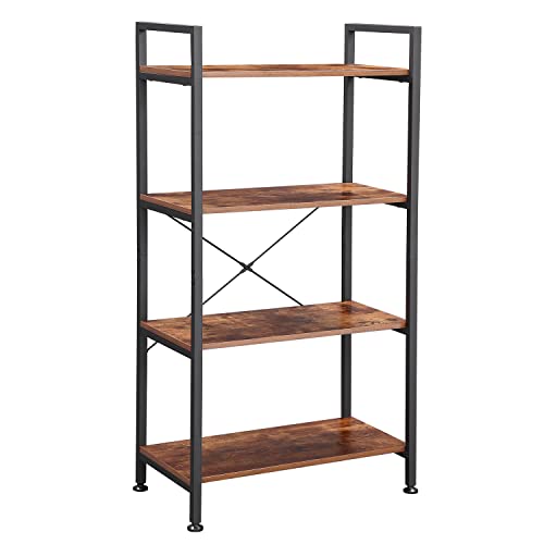 BEWISHOME 4 Tier Office Bookshelf, Industrial Wooden Open Shelf Bookcase with Metal Frame, Rustic Brown Standing Unit Shelves with Display Rack for Living Room, Bedroom and Home Office JCJ22Z | The Storepaperoomates Retail Market - Fast Affordable Shopping