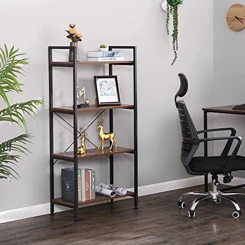 BEWISHOME 4 Tier Office Bookshelf, Industrial Wooden Open Shelf Bookcase with Metal Frame, Rustic Brown Standing Unit Shelves with Display Rack for Living Room, Bedroom and Home Office JCJ22Z | The Storepaperoomates Retail Market - Fast Affordable Shopping