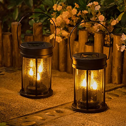 Solar Garden Lanterns Outdoor Hanging Flickering Candle Lights with Raindrop Decorative Mission Lights for Patio Decor, Yard, Table, Pathway 2 Pack | The Storepaperoomates Retail Market - Fast Affordable Shopping