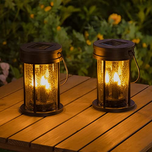 Solar Garden Lanterns Outdoor Hanging Flickering Candle Lights with Raindrop Decorative Mission Lights for Patio Decor, Yard, Table, Pathway 2 Pack | The Storepaperoomates Retail Market - Fast Affordable Shopping