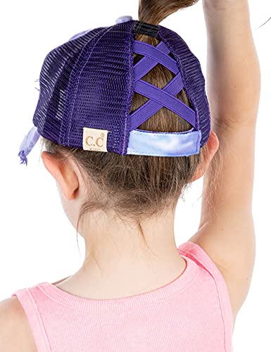 Kids Criss Cross Messy Bun Ponytail Hat – Tie Dye Purple w/mesh | The Storepaperoomates Retail Market - Fast Affordable Shopping