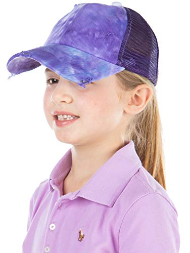 Kids Criss Cross Messy Bun Ponytail Hat – Tie Dye Purple w/mesh | The Storepaperoomates Retail Market - Fast Affordable Shopping