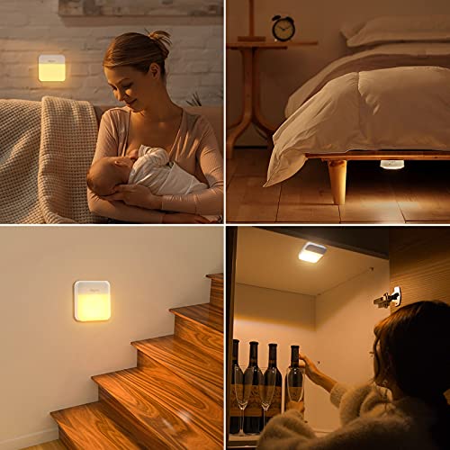 Stick-on LED Night Lights, Bapro Dusk to Dawn Sensor Nightlight Rechargeable Warm White 3000K Under-Cabinet Lighting Wireless Light for Bedroom, Kitchen, Hallway, Stairs, Closet Counter | The Storepaperoomates Retail Market - Fast Affordable Shopping