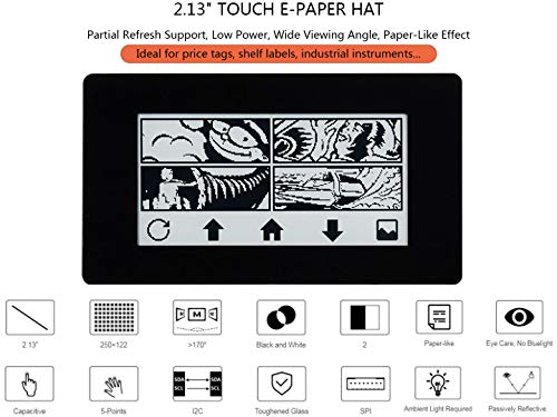 Waveshare 2.13inch Touch e-Paper HAT for Raspberry Pi 4B/3B+/3B/2B/Zero/Zero W/Zero WH, 250×122 Pixels, Black White Two-Color, 5-Point Touch E-Ink Screen LCD, SPI Interface Support Partial Refresh | The Storepaperoomates Retail Market - Fast Affordable Shopping
