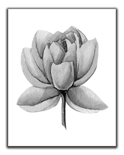 Lotus Flower Wall Art Print – 11×14 UNFRAMED, Minimalist Floral Decor – A Neutral, Contemporary Look for Any Room. Shades of Black, Gray and White.