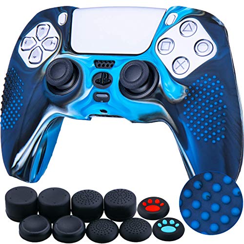 YoRHa Studded Silicone Cover Skin Case for Sony PS5 Dualsense Controller x 1(Camouflage Blue) with Pro Thumb Grips x 10 (Renewed) | The Storepaperoomates Retail Market - Fast Affordable Shopping