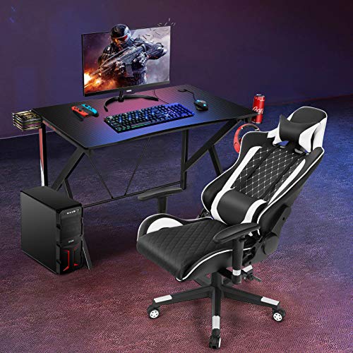 Tangkula Gaming Desk and Gaming Chair Combo Set, Computer Desk and Racing Office Chair Set w/Cup Holder, Earphone Hook, Lumbar Massage and Headrest, Home Office Furniture Set (White) | The Storepaperoomates Retail Market - Fast Affordable Shopping