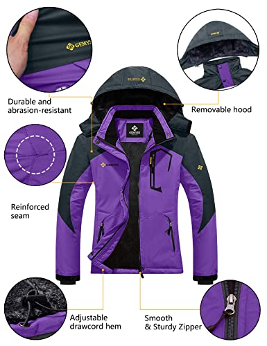 GEMYSE Women’s Mountain Waterproof Ski Jacket Windproof Snow Coat With Hood (Purple Grey 01-J,Large) | The Storepaperoomates Retail Market - Fast Affordable Shopping